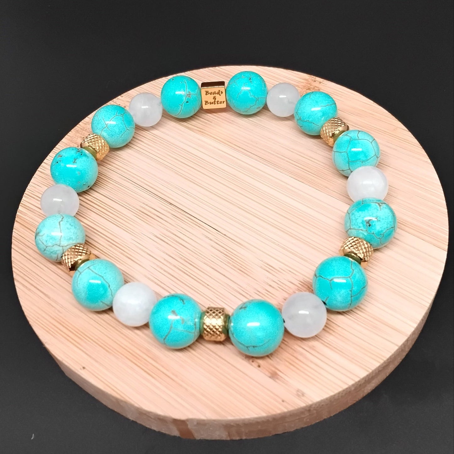 Turquoise and White Jade Bracelet