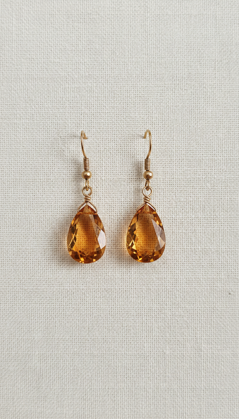 Citrine Drop Earrings with Gold Plating