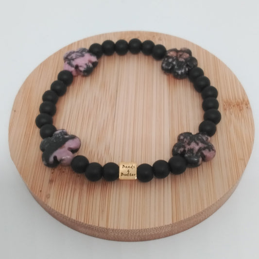 Black Onyx and Matrix Rhodonite "Flowers" Bracelet