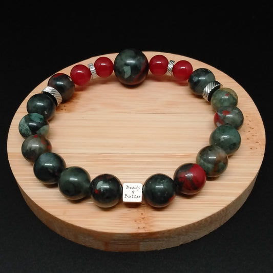 African Bloodstone Bracelet w/Stainless Steel Spacers