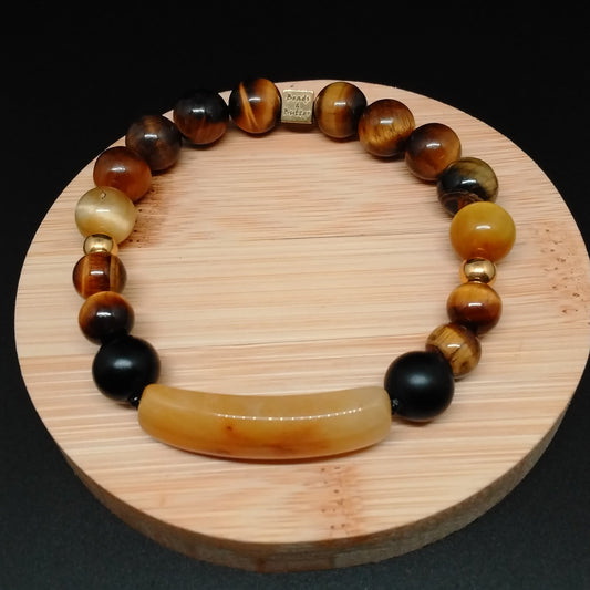 Tiger Eye w/Curved Yellow Jade Bracelet