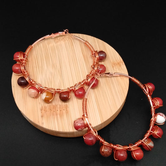 Brecciated Jasper Copper Wrapped Hoops (Large)