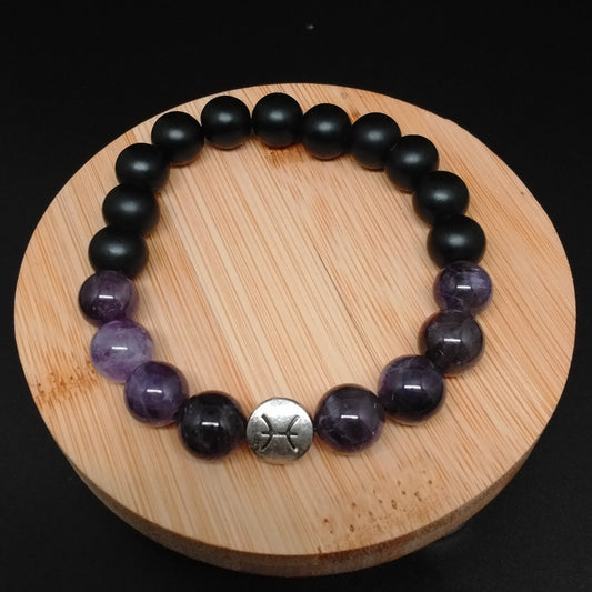 Amethyst & Black Onyx Zodiac Bracelet (Pisces)
