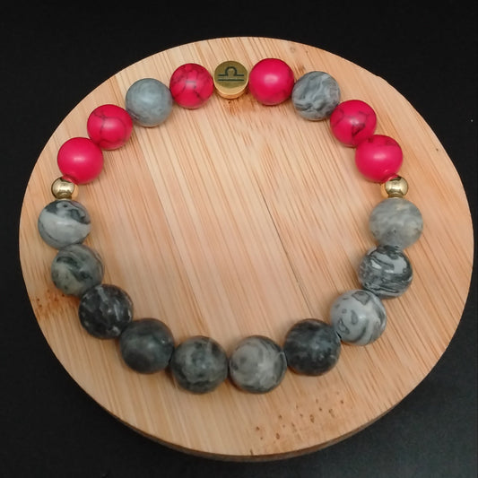 Crazy Lace Agate/Red Turquoise Zodiac Bracelet (Libra)
