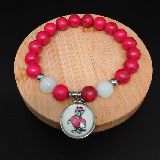 Red Turquoise & White Jade "NC State" Bracelet