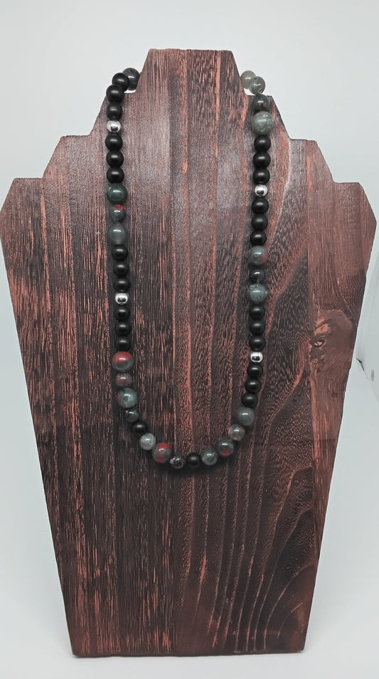 African Bloodstone & Black Onyx Necklace