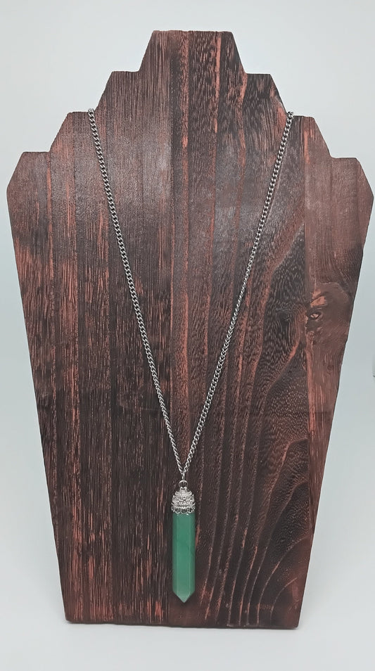 Stainless Steel Chain Necklace w/Jade Pendant