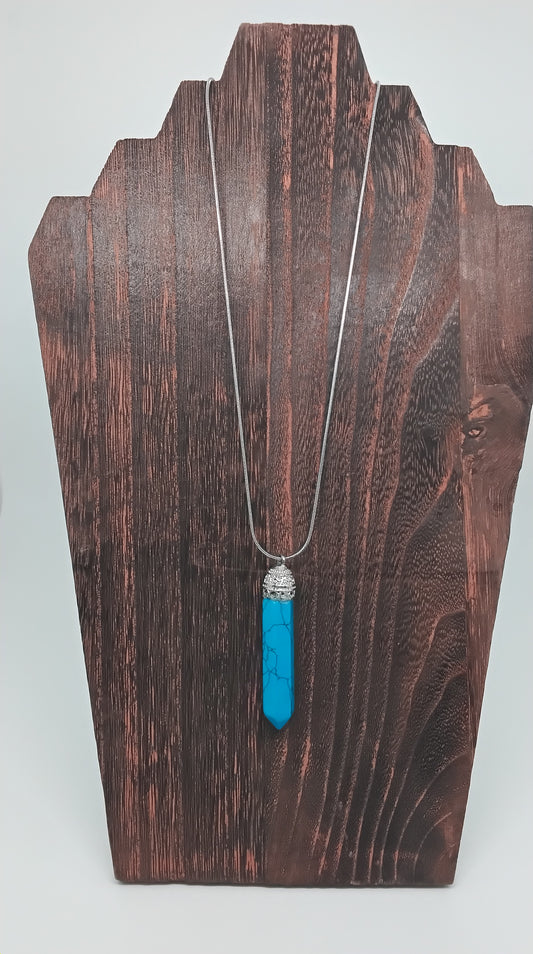 Stainless Steel Chain Necklace w/Turquoise Pendant