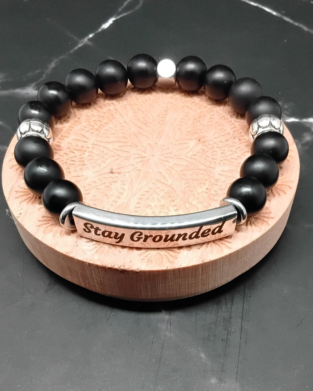 Black Onyx "Stay Grounded" Affirmation Bracelet