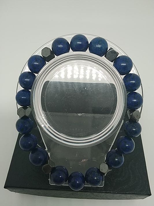 Lapis Lazuli and Hematite Gemstone Beaded Bracelet