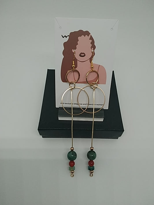 Dragon Blood Jade & Carnelian Geometric Hanging Earrings
