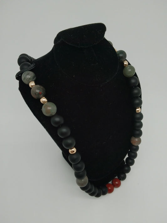 African Bloodstone and Black Onyx Men's Necklace
