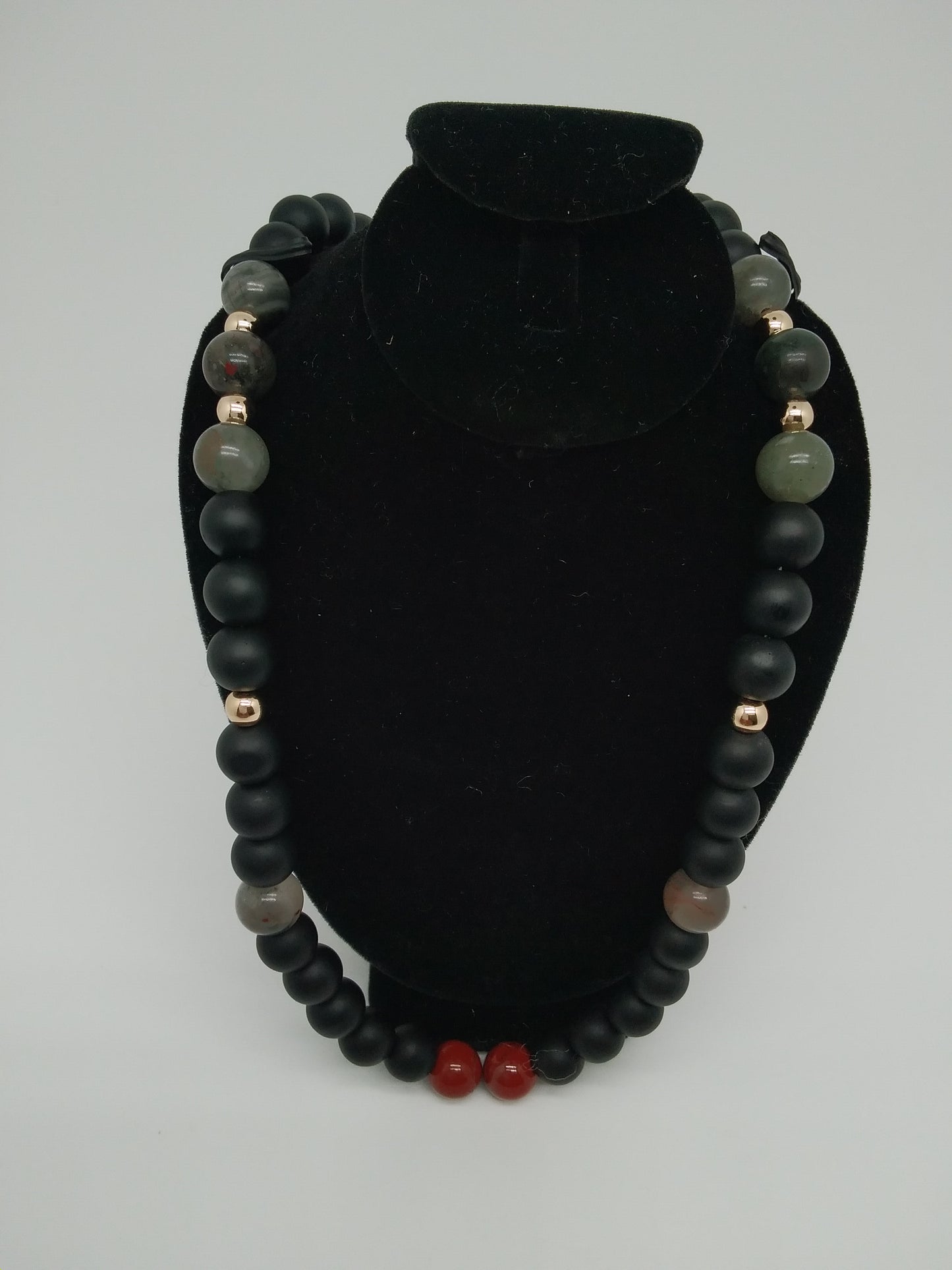 African Bloodstone and Black Onyx Men's Necklace