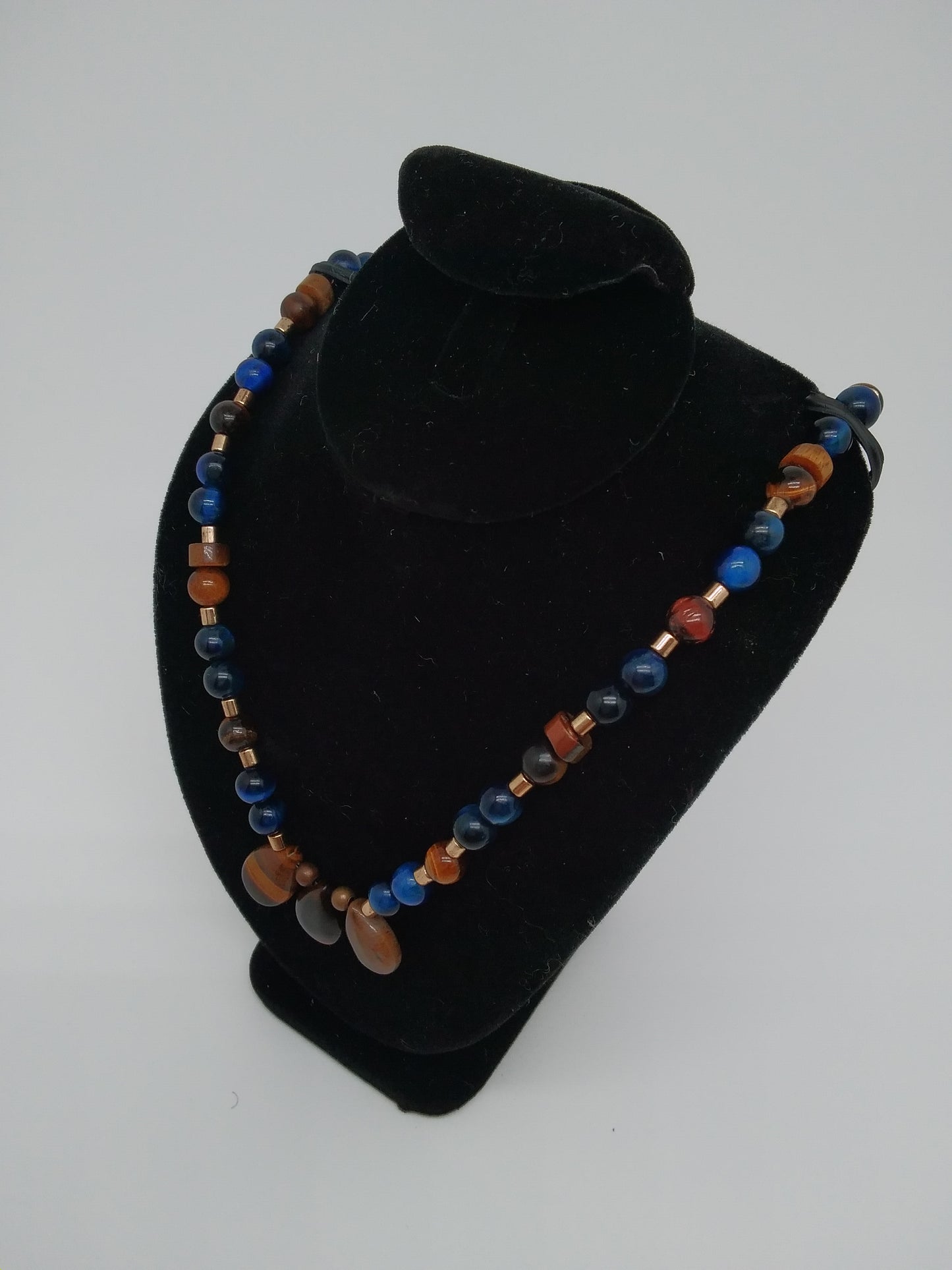 Blue and Yellow Teardrop Tigers Eye Women's Necklace