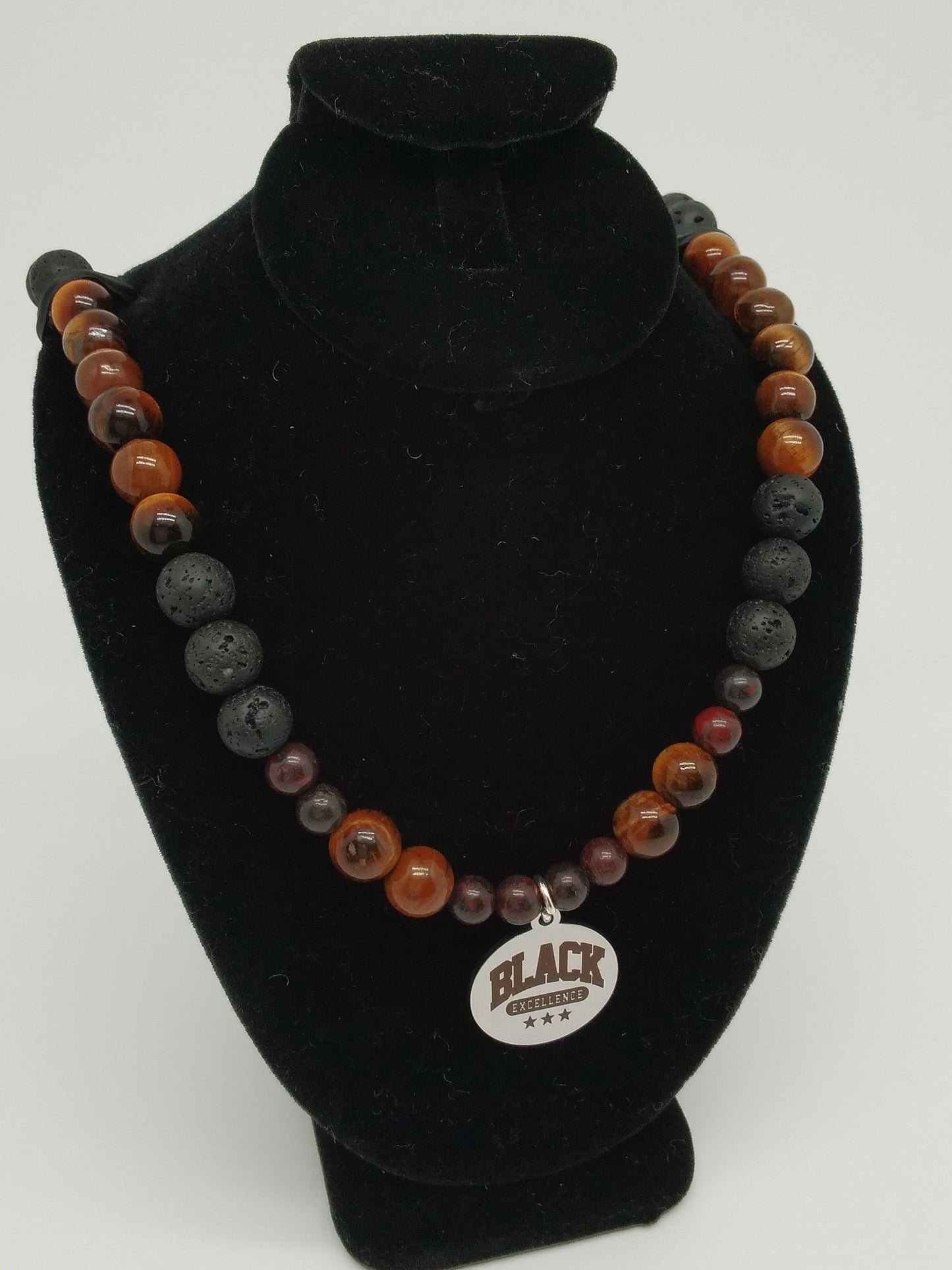"Black Excellence" Boys Tigers Eye and Lava Stone Beaded Necklace