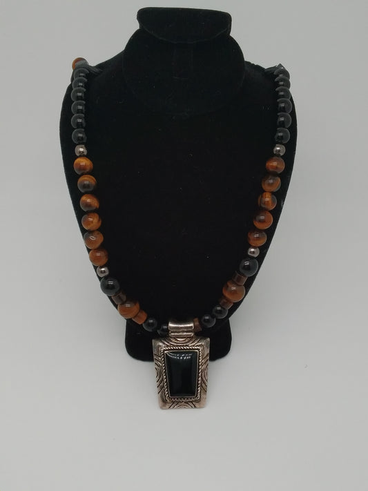 Black Onyx Pendant Gemstone Beaded Necklace