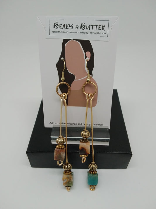Gold Amazonite Gemstone Beaded Dangle Earrings