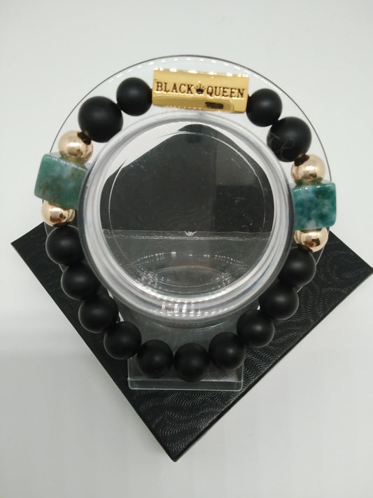 Black Onyx and Square Indian Agate Bracelet 'BLACK QUEEN" Bracelet