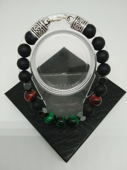 Black Onyx, Tigers Eye & Hematite Beaded Bracelet w/clasp