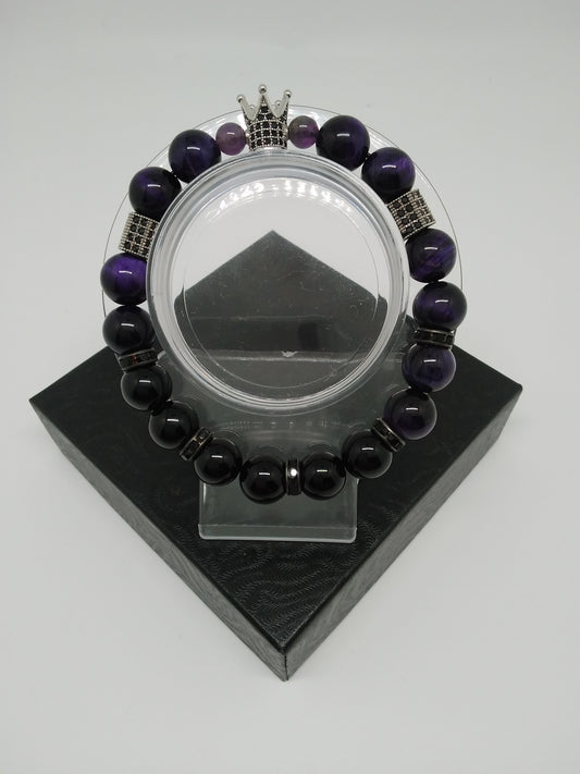 Majesty Black Onyx & Purple Tigers Eye Beaded Bracelet
