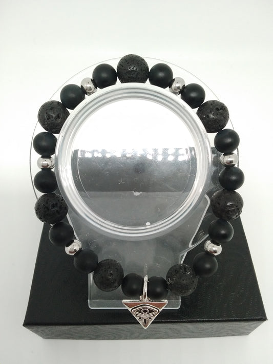 "Eye of Providence" Black Onyx and Lava Stone Bracelet