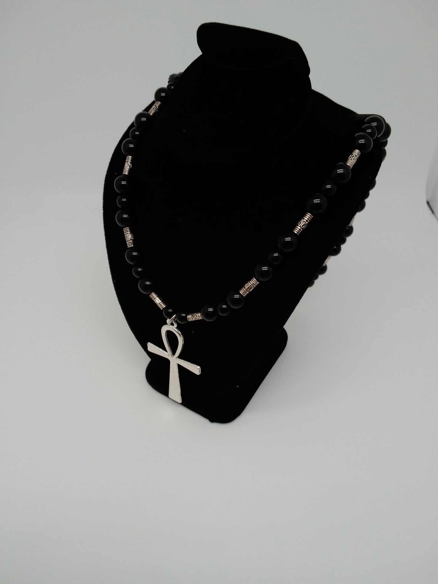 Black Jasper & Silver Ankh Necklace